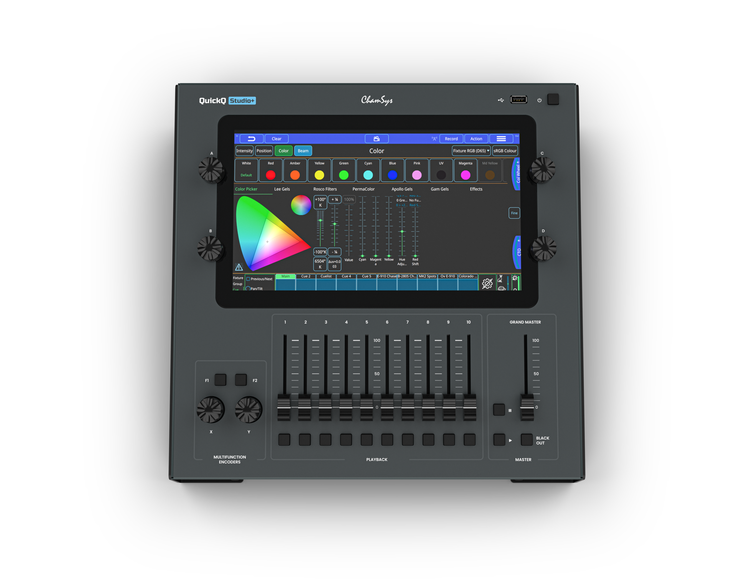 ChamSys QuickQ Studio+ console DMX 4 univers tactile rack