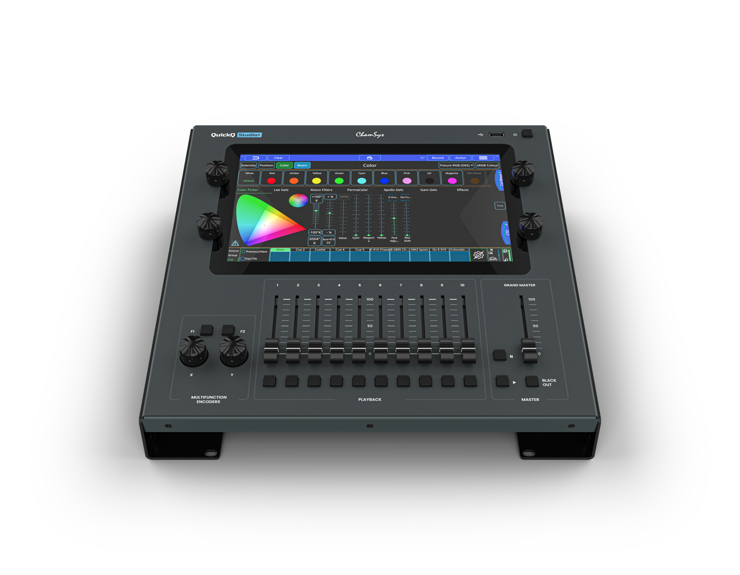 ChamSys QuickQ Studio+ console DMX 4 univers tactile rack
