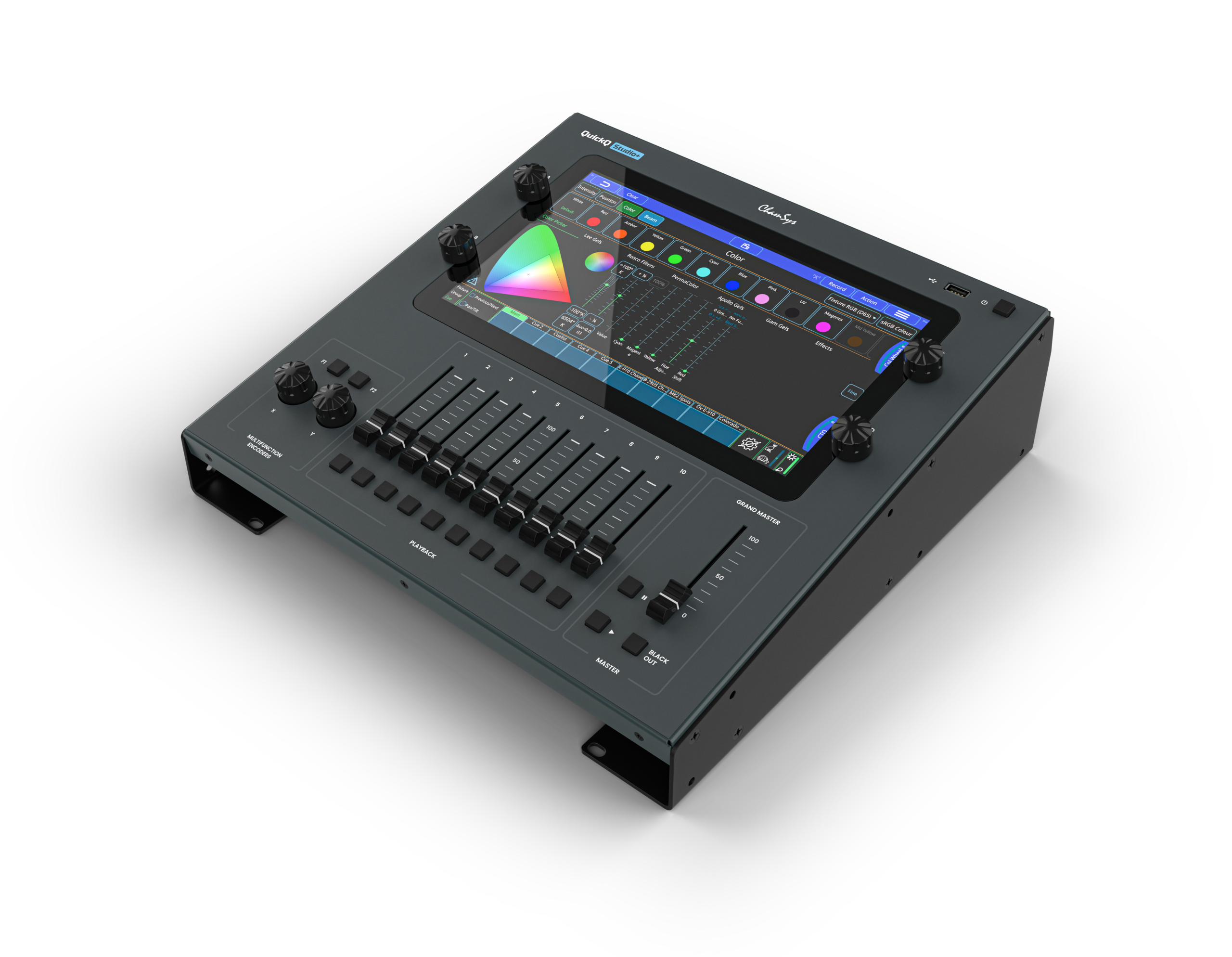 ChamSys QuickQ Studio+ console DMX 4 univers tactile rack